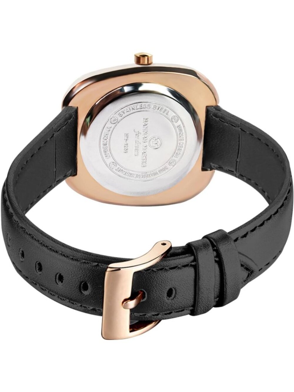 Women's White And Black Analog Leather Band Vintage Rectangular Luxury Watch - Picture 3 of 6